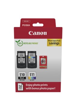Inktcartridge Canon PG-510 CL-511 zw + kl + papier