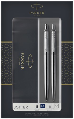 Balpen en vulpotlood Parker Jotter stainless steel CT medium 2 stuks