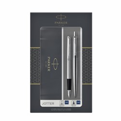 Balpen en vulpen Parker Jotter stainless steel CT medium 2 stuks