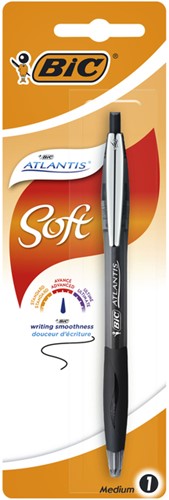 Balpen Bic Atlantis soft metalen clip clic medium zwart bister à 1st