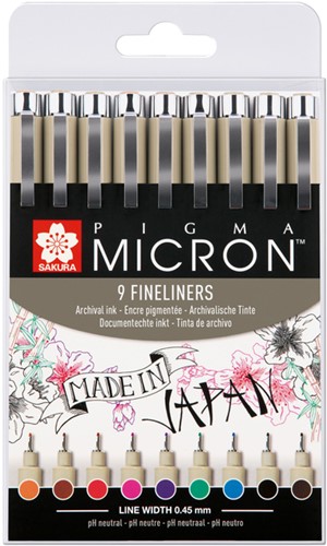 Fineliner Sakura Pigma Micron assorti etui à 9 stuks