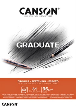 Schetspapier Canson Graduate Sketch 40vel 96gr A4 natuurlijk wit