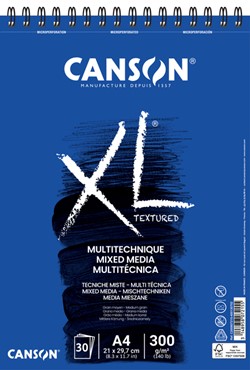 Mixed mediapapier Canson XL Textured Mixed Media 30vel 300gr A4 wit